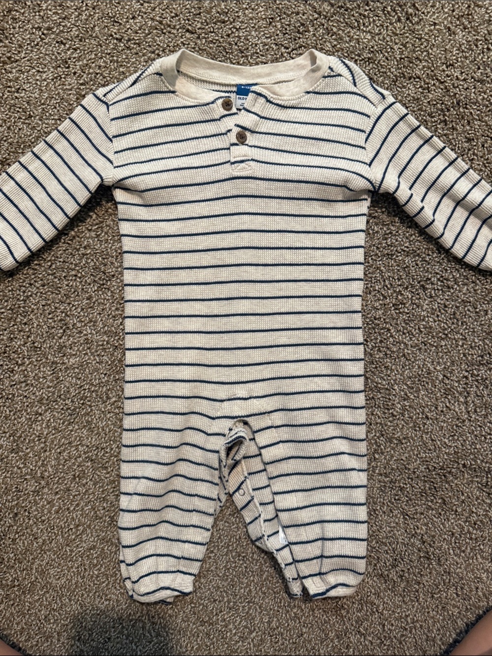 Old Navy Cream and Navy Striped Baby Footie